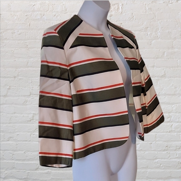 NWT Nine West Striped Blazer - Olive, White, Coral ~sz 16 - Picture 2 of 6